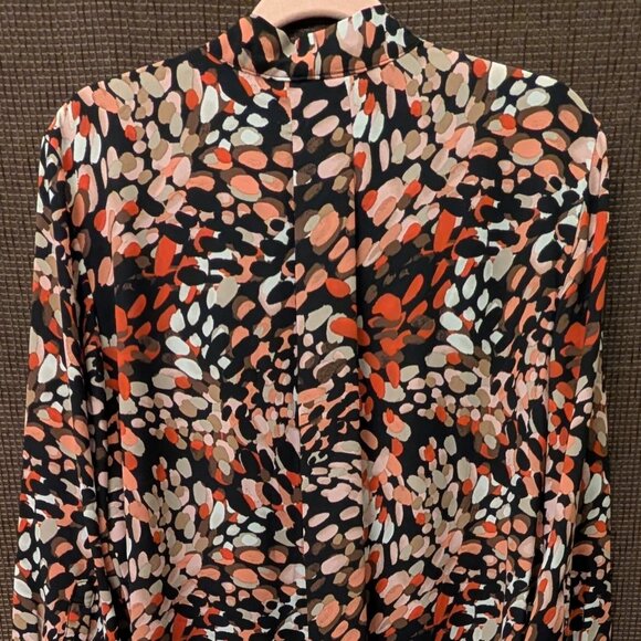 Investments Petite Size PXL 3/4 Sleeve Button Front Blouse Brown Orange Beige - Picture 2 of 6